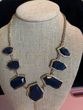 Charming Charlie Gold-Tone Necklace with Navy Blue Faceted Stones